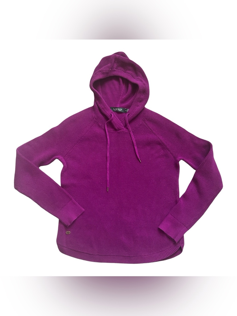 Ralph Lauren Women’s Deep Purple Waffle Knit Hoodie labeled Medium